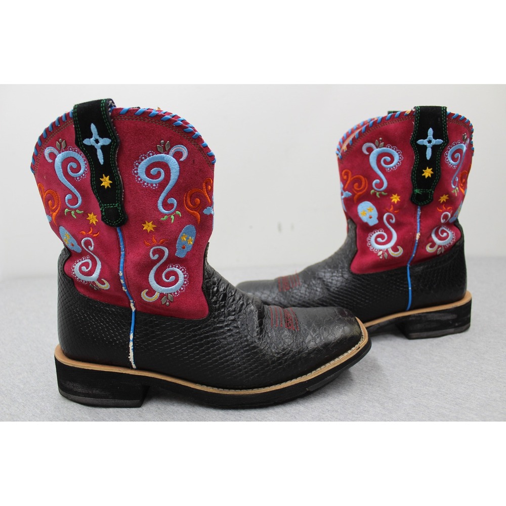 Ariat Boots Womens 10B Black Red Fatbaby Sugar Skull Western 10006761 - Picture 12 of 12